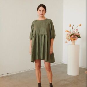 Green 100% linen dress